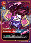 A collectible trading card featuring the character Kowo'sa, titled 'Daughter of the Void'. The card has a dark magenta and gold border, with an illustration of a white-faced character with dark hair surrounded by pink floating shapes.